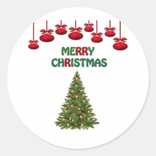 Merry Christmas Tree Presents Festive Holiday  Classic Round Sticker