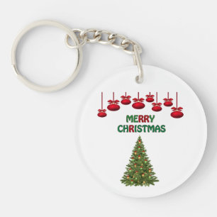 Merry Christmas Tree Presents Festive Holiday Keychain