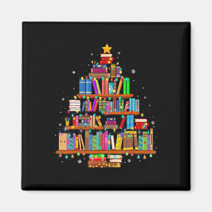 Merry Christmas Tree Reading Books Lover Librarian Magnet