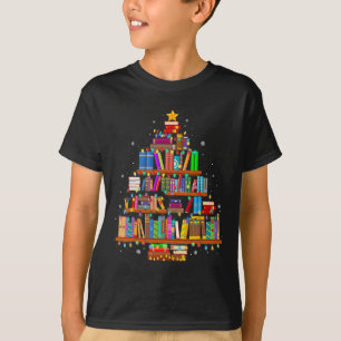 Merry Christmas Tree Reading Books Lover Librarian T-Shirt