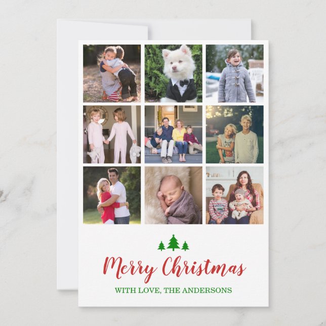 Merry Christmas Tree Red Dots 9 Photo Collage Holiday Card (Front)