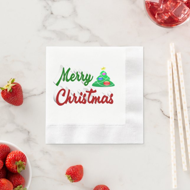 Merry Christmas Tree red green script Napkin (Insitu)