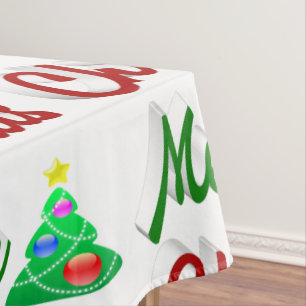 Merry Christmas Tree red green script Tablecloth