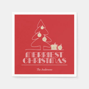 Merry Christmas Tree Red Napkin