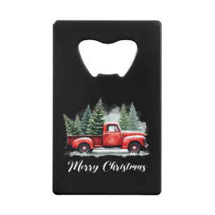 Merry christmas tree red Truck Credit Card Bottle Opener