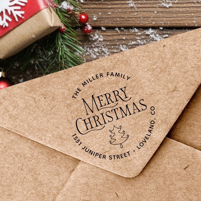 Merry Christmas Tree Return Address Self-inking Stamp (Creator Uploaded)