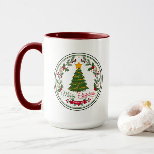 Merry Christmas Tree Round Badge Two-Tone Mug