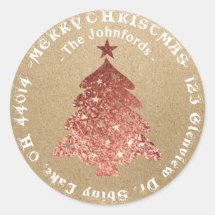 Merry Christmas Tree RSVP  Rose Gold Kraft Rustic Classic Round Sticker