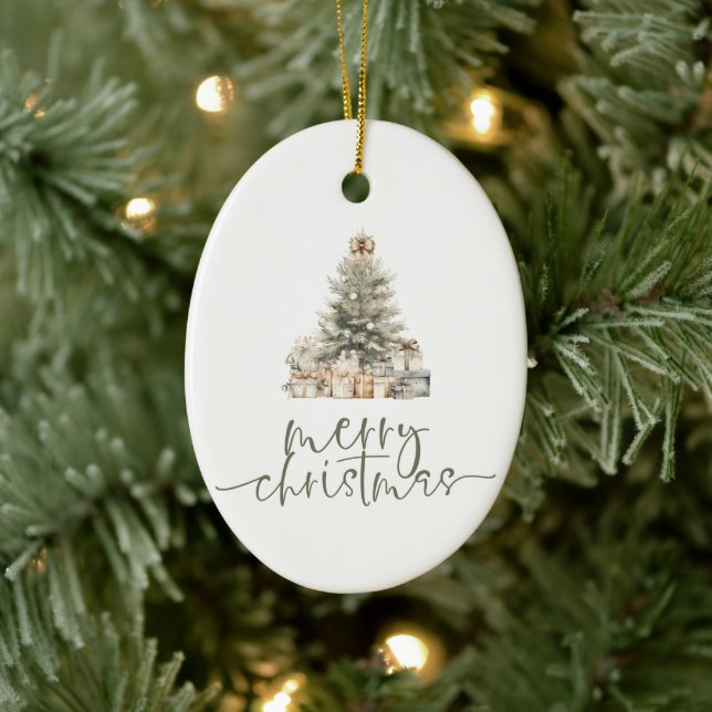 Merry Christmas Tree Sage Script Name Gift Ceramic Ornament (Tree)