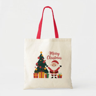 Merry Christmas Tree Santa Claus with Presents Red Tote Bag