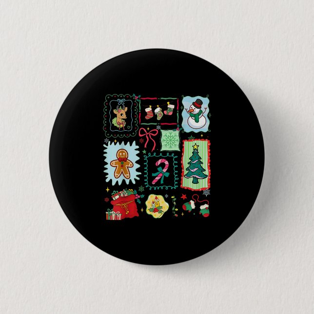 Merry Christmas Tree Santa Gingerbread Coquette Bo 2 Inch Round Button (Front)