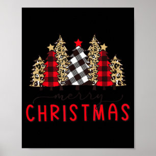 Merry Christmas Tree Shirts Funny Leopard Plaid Pr Poster