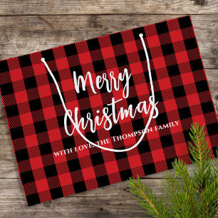 Merry Christmas Tree Simple Buffalo Check Pattern Large Gift Bag