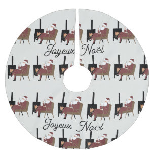 Merry Christmas Tree Skirt Santa Claus Fireplace