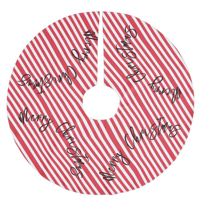 Merry Christmas Tree Skirt Stripe Red & White  (Front)