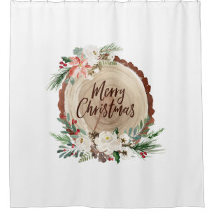Merry Christmas Tree Slice Shower Curtain