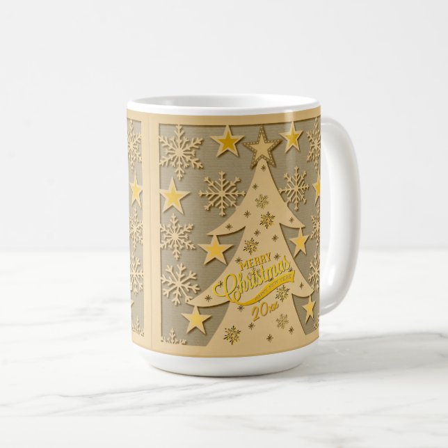 Merry Christmas Tree, Snowflake & Star Silhouettes Coffee Mug (Front Right)