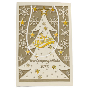 Merry Christmas Tree, Snowflake & Star Silhouettes Medium Gift Bag