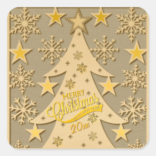 Merry Christmas Tree, Snowflake & Star Silhouettes Square Sticker