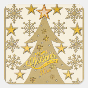 Merry Christmas Tree, Snowflake & Star Silhouettes Square Sticker