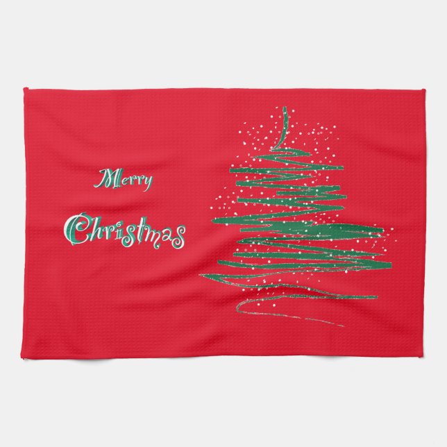 Merry Christmas Tree Snowflakes Kitchen Towel (Horizontal)