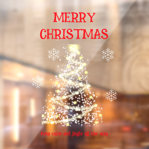 Merry Christmas Tree & Snowflakes  Window Cling