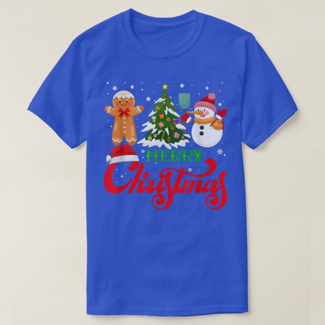Merry Christmas Tree Snowman Gingerbread Holiday T T-Shirt (Design Front)