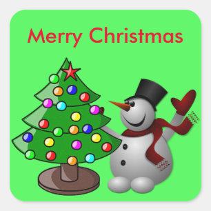 Merry Christmas Tree & Snowman Stickers