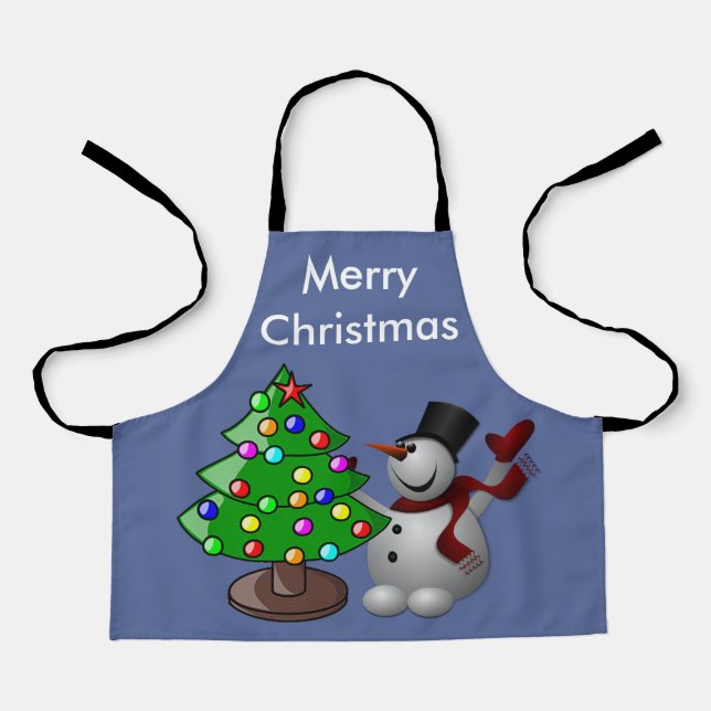 Merry Christmas Tree & Snowman, ZSSD Apron (Front)
