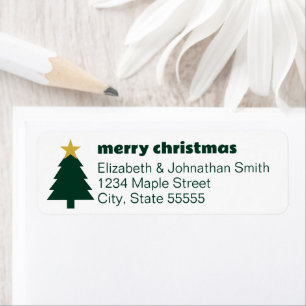 Merry Christmas Tree & Star Dark Green and White