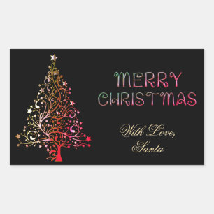 Merry Christmas Tree Stars Black Gold Red Sticker