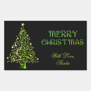 Merry Christmas Tree Stars Black Green Elegant Sticker