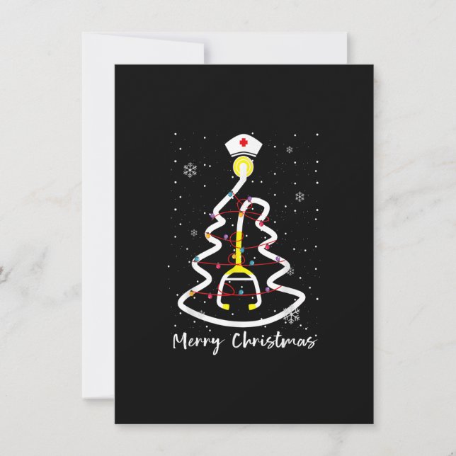 Merry Christmas Tree Stethoscope Lights Nurse Nurs Invitation (Front)