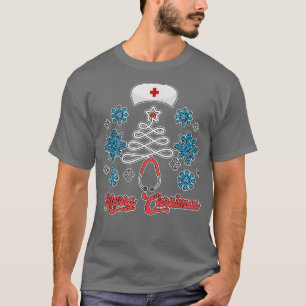 Merry Christmas Tree Stethoscope Nurse Funny Cute T-Shirt