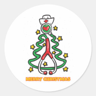 Merry Christmas Tree Stethoscope Pine Nurse Classic Round Sticker