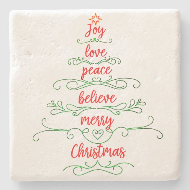 Merry Christmas Tree Stone Coaster (Front)