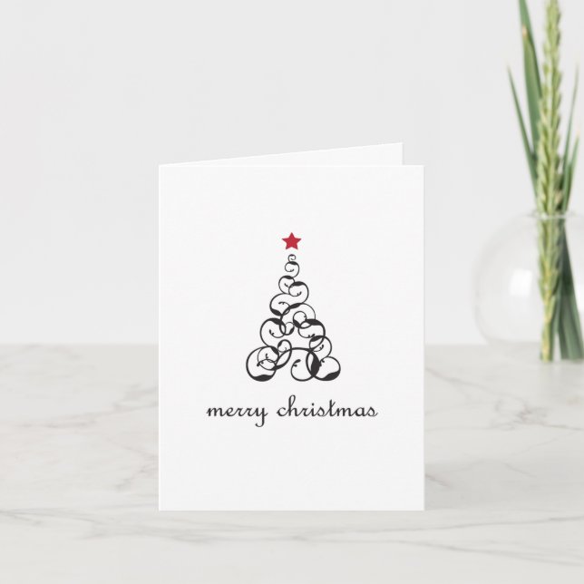 Merry Christmas Tree Swirl Holiday Card (Front)