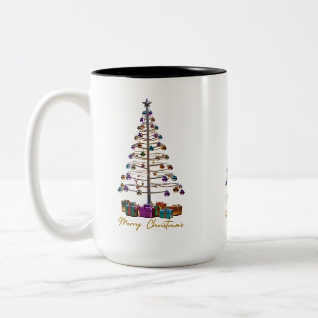 Merry Christmas Tree Two-Tone Coffee Mug (Left)