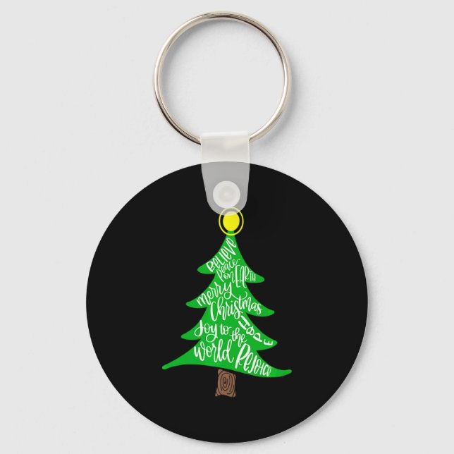 Merry Christmas Tree Tygraphy For Men Women Kid  Keychain (Front)