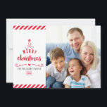 MERRY CHRISTMAS TREE typography family photo red Holiday Card<br><div class="desc">by kat massard >>> WWW.SIMPLYSWEETPAPERIE.COM <<< Send and extra special message with style and pizzazz this year... Personalized with your details & photos my modern holiday products are sure to stand out from the flurry of greetings your friends and family will receive this season and will make a special memento...</div>