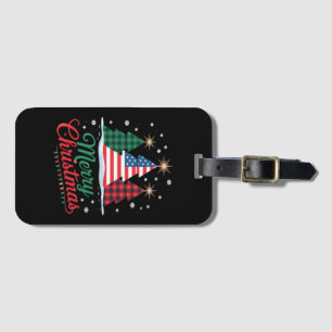 Merry Christmas Tree US Flag Santa Essential Luggage Tag