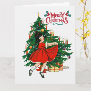 Merry christmas tree vintage art  card