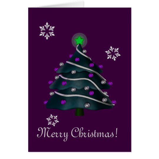 "Merry Christmas!" - Tree w/ Silver & Purple Decor Card