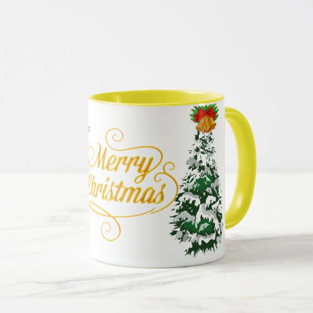 Merry Christmas Tree Watercolor Custom mug (Devant droit)