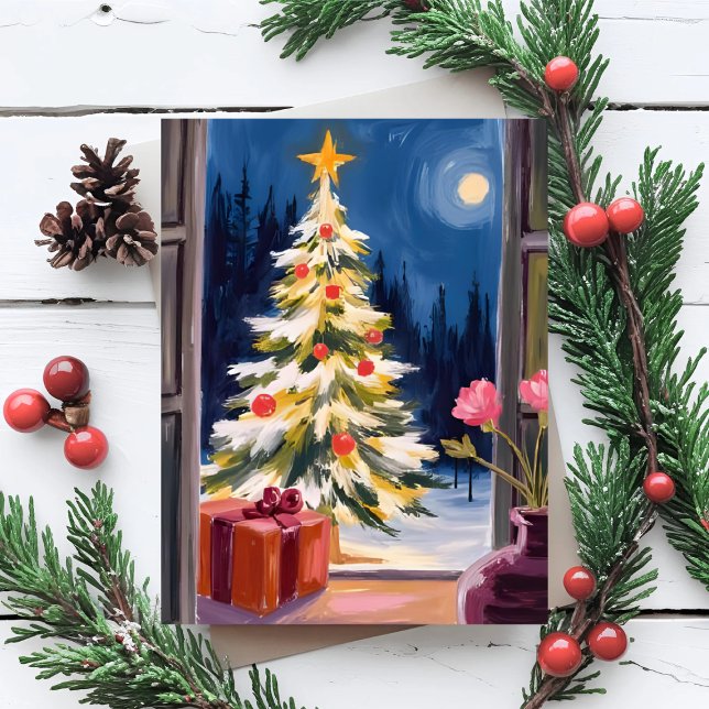 Merry Christmas Tree Watercolor Holiday Card (Creator Uploaded)