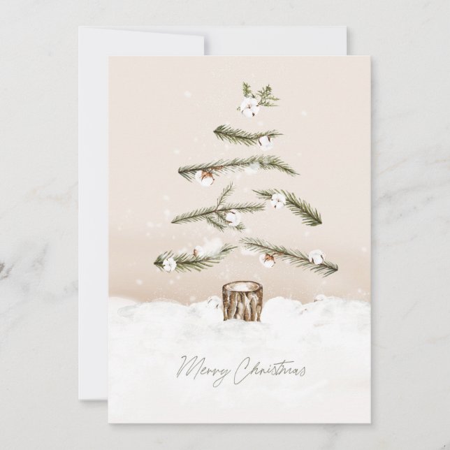 Merry Christmas Tree Watercolor Holiday Card (Front)