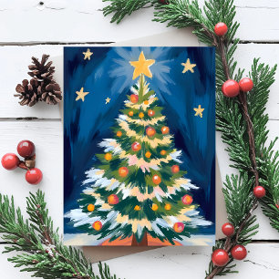 Merry Christmas Tree Watercolor Holiday Postcard