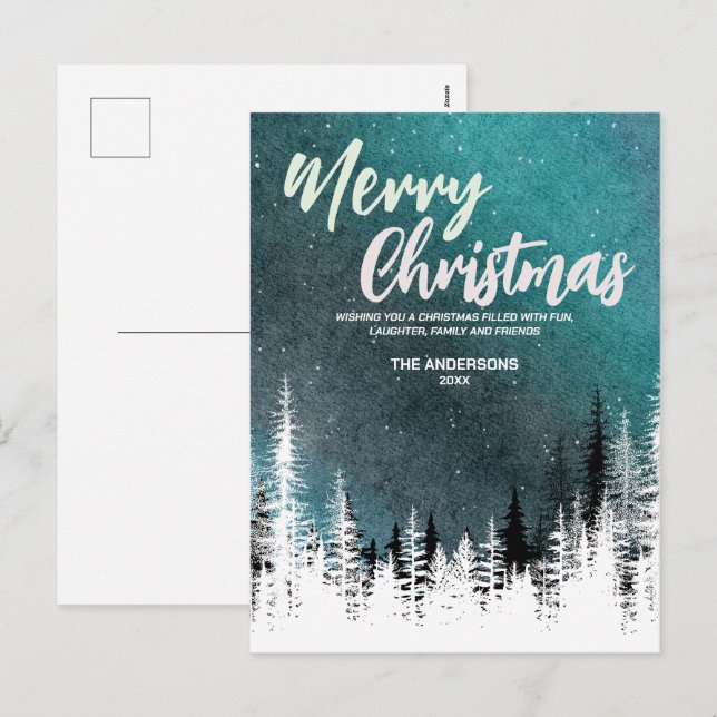 Merry Christmas tree winter Night forest Holiday (Front/Back)