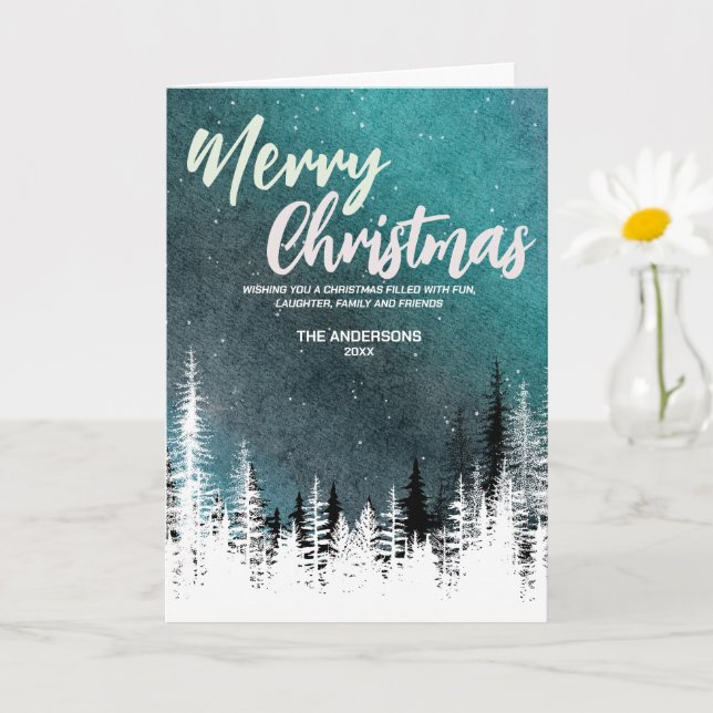 Merry Christmas tree winter Night forest Holiday Card (Small Plant)