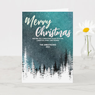 Merry Christmas tree winter Night forest Holiday Card